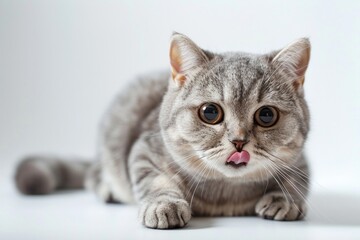 Close-up photo of a cat meticulously cleaning its paw with its tongue.