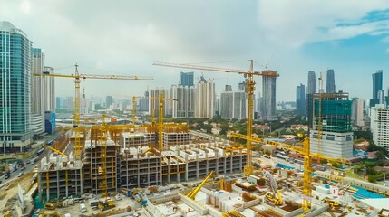 Hyperlapse time lapse of construction city Construction of a large area with skyscrapers Process of building new high rise buildings Timelapse of a Large Real Estate : Generative AI