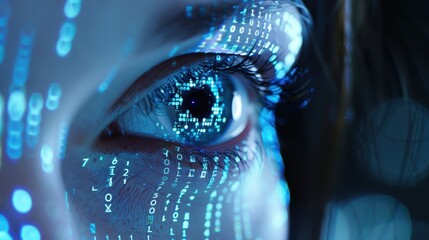 Close-Up of Human Eye with Digital Data Overlay. Generative AI.