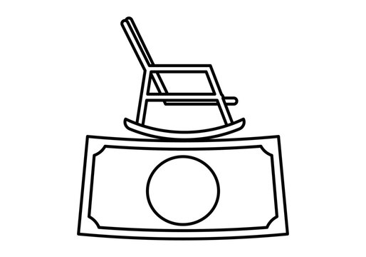 Icono negro de mecedora encima de un billete representando la pensi&oacute;n de jubilado