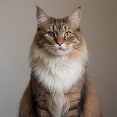 portrait of a fluffy cat of brown color 