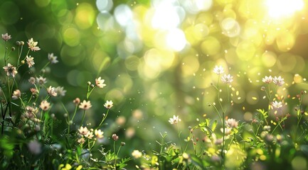 White Wildflowers Blooming in a Sunny Meadow