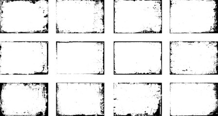 Overlay old frame and border effect torn and crumpled grunge pattern for poster or vinyl album cover. Vector of rough, dirty, grainy design, poster frame, cover.	