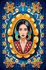 A series of backgrounds featuring women's portraits in 70s modern style. Depicting strong women in floral frames. Perfect for adding text and creating unique designs.
