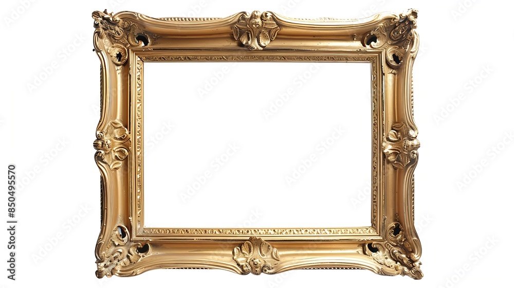Poster The antique gold frame isolated on the white background clipping path included for design : Generative AI
