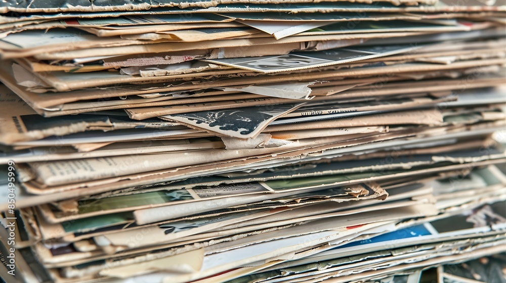 Aufkleber Stack of old photos with clipping path for the inside : Generative AI