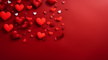 Obraz premium Assortment of hearts in multiple sizes with glitter effect on a bright red background, suitable for celebrations