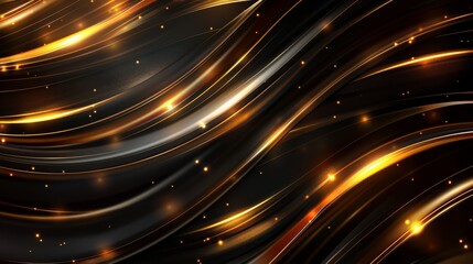 Obraz premium Radiant Abstract Artwork with Flowing Gold and Black Light Streaks and Sparkles.