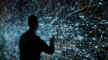 Big data analytics with AI technology Data analyst analyzing and visualizing complex information network with artificial intelligence Machine learning algorithm for business analytics  : Generative AI