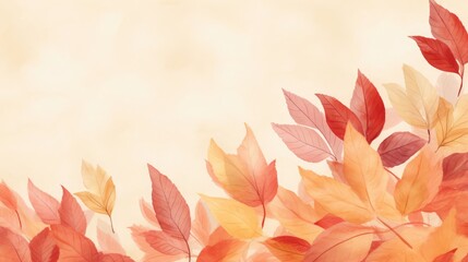Autumn or fall leaves in floral watercolor background for thanksgiving or fall designs, orange red and peach colors