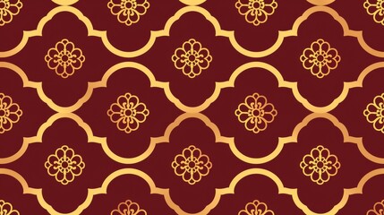Luxurious Moroccan Floral Pattern in Gold on a Rich Maroon Background with Elegant Details.