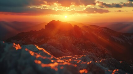 Fototapeta premium Sunset View from the Top of a Mountain : Generative AI