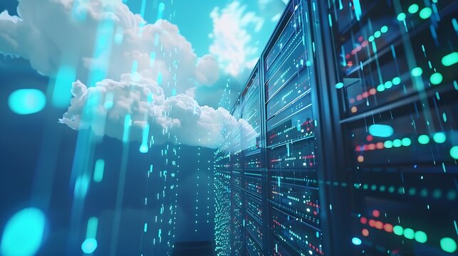 Image of data transfer between cloud server and various information terminals : Generative AI