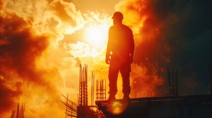 A construction worker putting in tremendous effort while working in the scorching sun