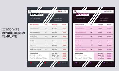 Invoice design template. Bill form business invoice accounting.