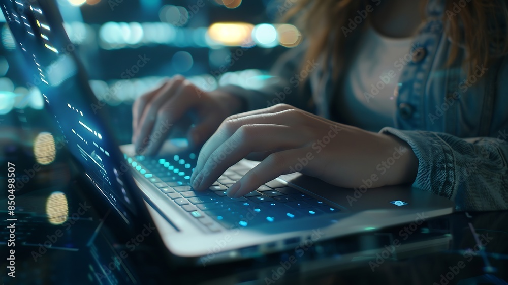 Aufkleber Cyber security internet and Personal online systems high security login screen concept Business women use laptop login to Personal data online secure access to users personal informati : Generative AI