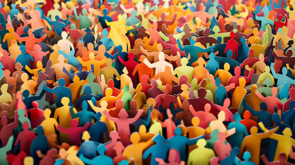 Large crowd of diverse people. paper cut out style