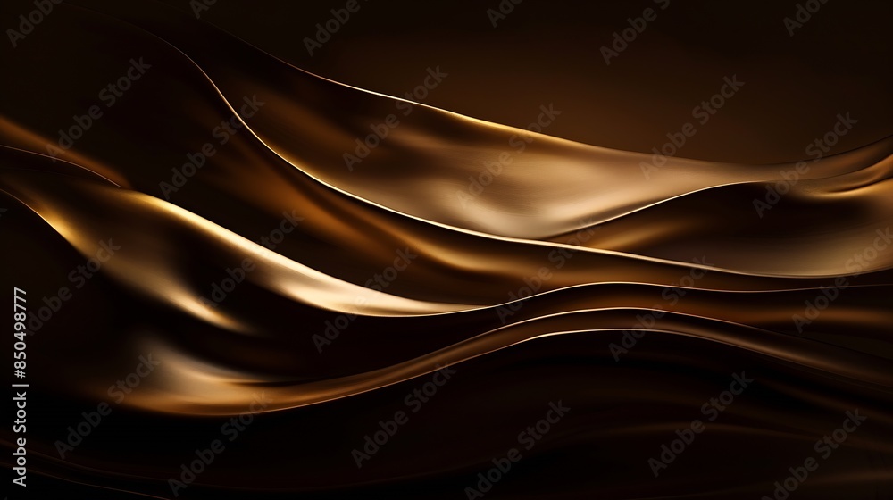 Wall mural soft focus blur gold bronze paper wave on black abstract backgound : generative ai