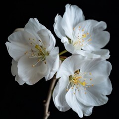 flower Photography, Cherry blossoms Okame, Close up view, Isolated on black Background
