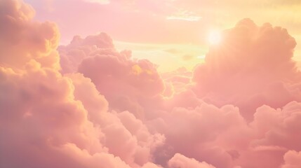 Sunset sky in the morning with sunrise and soft pink clouds with yellow tones : Generative AI