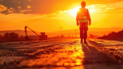 A highway construction worker is putting in tremendous effort while working under the scorching sun
