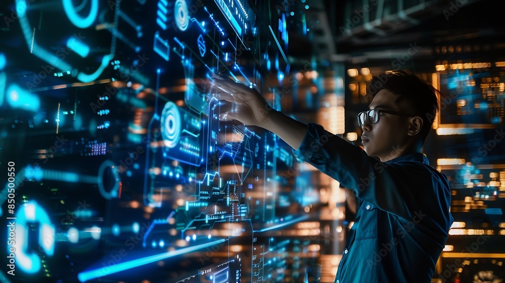 Poster Data Science and engineering digital technology tech background Software engineer working with database and big data analytics cloud computing with AI and data exchange innovation tech : Generative AI