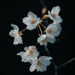 flower Photography, Cherry blossoms Somei Yoshino, Close up view, Isolated on black Background