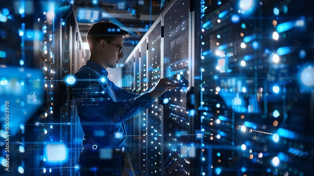 Fototapete Data Science and engineering digital technology tech background Software engineer working with database and big data analytics cloud computing with AI and data exchange innovation tech : Generative AI