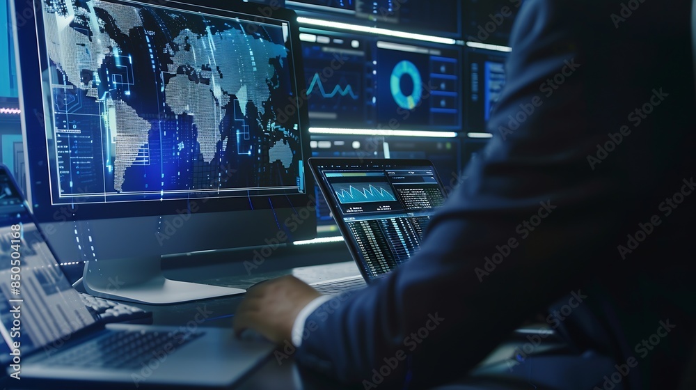 Poster Business person explore the core of cyber security Delve into protection methods cyber threats and bolster cyber security stance Essential for navigating the cyber security age FaaS : Generative AI