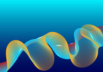 Flowing smooth wave pattern on a blue background. Internet network and communication signal technology, fiber optic line. Science and music backdrop.