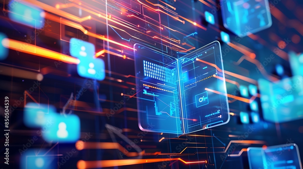 Fototapete SFTP secure file transfer protocol and backup data document management system exchange information and data with Internet cloud technology concept : Generative AI