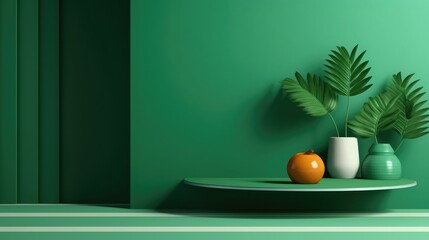 Green 3d Background Studio Bg Room Podium Empty Stage Product Wall Floor Pattern Kitchen Shelf mockup Table Cosmetic Autumn Template