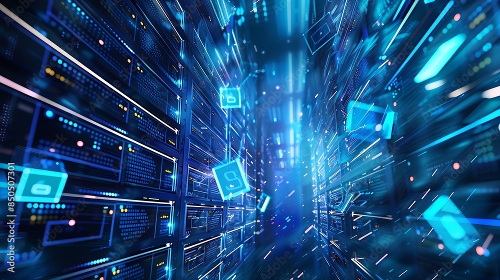 Poster SFTP secure file transfer protocol and backup data document management system exchange information and data with Internet cloud technology concept : Generative AI