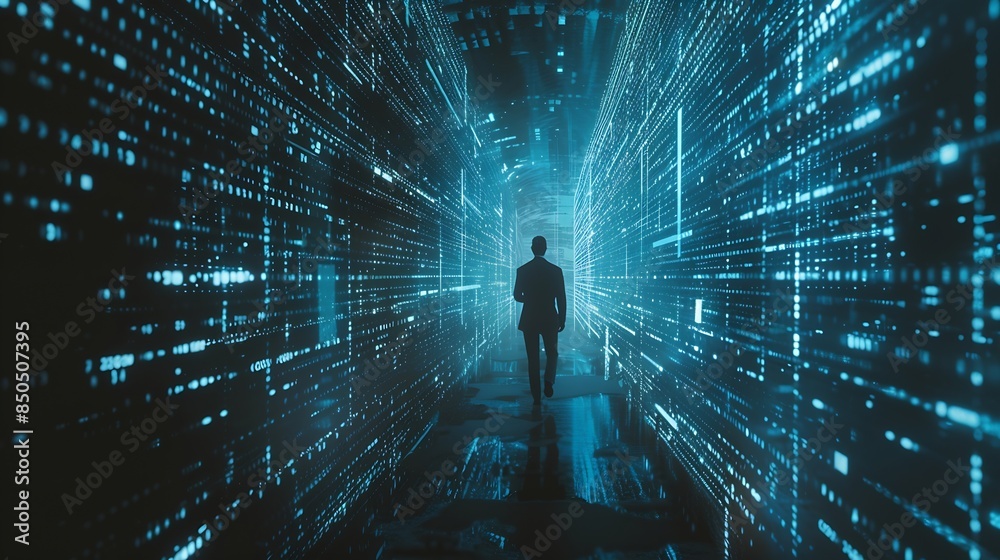 Aufkleber business person explore the core of cyber security delve into cyber protection methods cyber threats