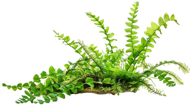 Aquatic plant java fern microsorum pteropus  narrow isolated on white background with clipping path : Generative AI