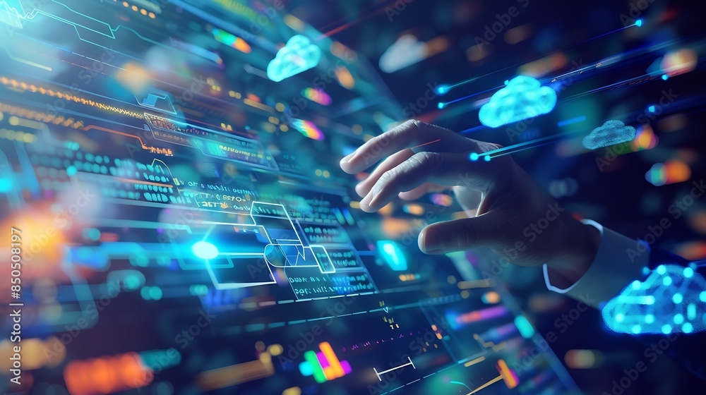 Fototapete Data Science and engineering digital technology tech background Software engineer working with database and big data analytics cloud computing with AI and data exchange innovation tech : Generative AI