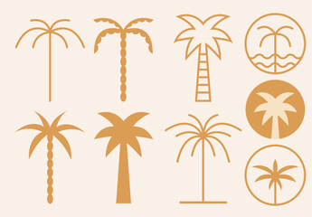 Set of tropical palm tree outline logotype. Abstract summer and vacation badge and emblem for holiday rentals. Design element © Nastya