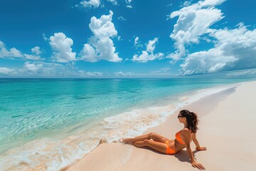 woman relaxing on the beach . ai generated