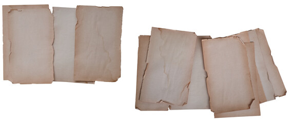 empty stack of old aged paper torn off edges tied on white isolated background, mock up, providing...