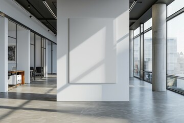 Fototapeta premium Mockup of blank wall with poster in office room created with Generative AI