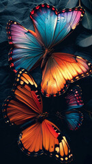 Striking butterflies on textured leaves - A beautifully arranged group of bright butterflies on a backdrop of textured green leaves, giving a naturalistic feel