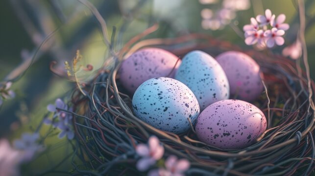 Pastel Easter eggs in a bird s nest