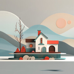 minimalist house with mountains