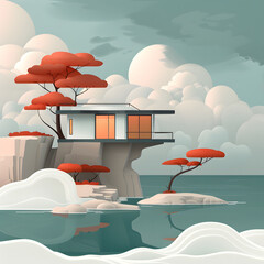 modern house on a cliff