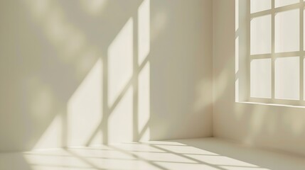 Fototapeta premium Natural window brown tan color shadow overlay on clean minimal light white background : Generative AI