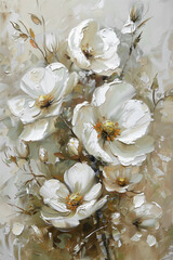 Large white flowers, a painting painted with paints.