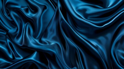 Obraz premium Beautiful dark blue silk satin background Soft folds on shiny fabric Luxury background with space for design Web banner Flat lay Table top view Christmas Valentines Day : Generative AI