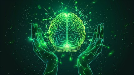 World mental health day october 10 line art. Mental health matters. Psychology concept art. Care and awareness of psychological disorders. Trauma Healing. PTSD treatment. Handle with care. Brain green