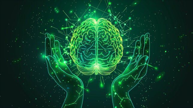 World mental health day october 10 line art. Mental health matters. Psychology concept art. Care and awareness of psychological disorders. Trauma Healing. PTSD treatment. Handle with care. Brain green - Powered by Adobe