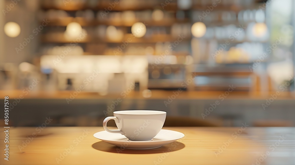 Aufkleber empty coffee table over defocused coffee shop background with copy space : generative ai